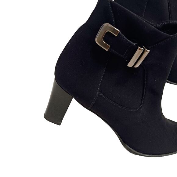 Stuart Weitzman Ankle Boots Neoprene Gore-Tex Sz 7 Black WATERPROOF Buckle Goth - Picture 2 of 16